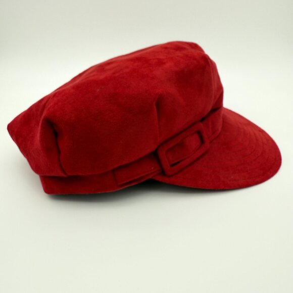 BETMAR New York Red Suede Newsboy Cap Soft Structured Brim, Velvet Buckle Strap - Picture 4 of 11